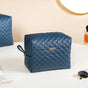 Bluish Grey Quilted Makeup Bags Set Of 3