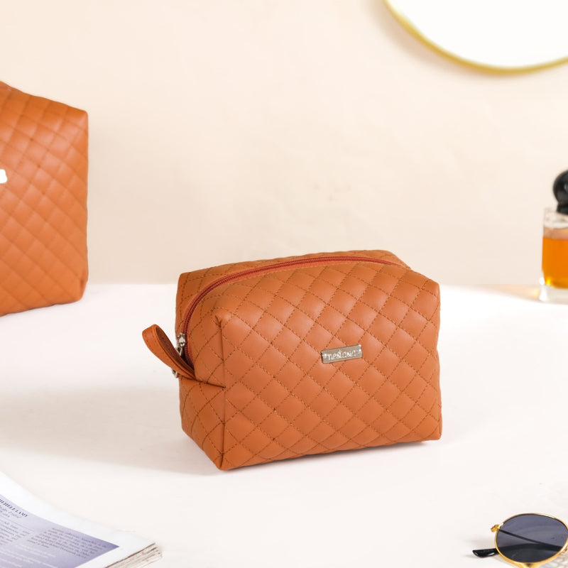 Set Of 3 Water Resistant Makeup Pouches Tan