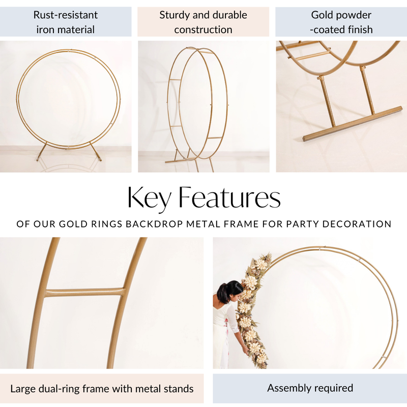 Gold Double Ring Backdrop Metal Frame For Party Decoration 99 Inch - Rings Backdrop, Metal Frame for Decor, Party Backdrop Frame, Decorative Frame