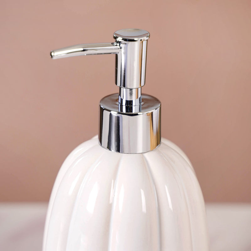 Glossy Ribbed Soap Dispenser White 400ml