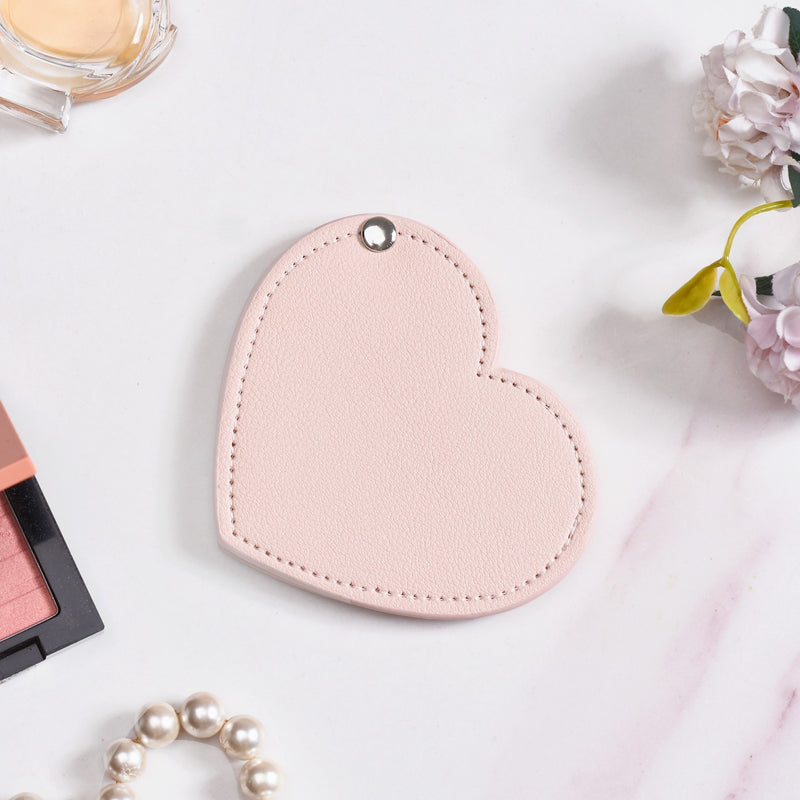 Heart Shaped Pocket Mirror Pink - pink pocket mirror, heart-shaped mirror, compact makeup mirror, travel-friendly mirror