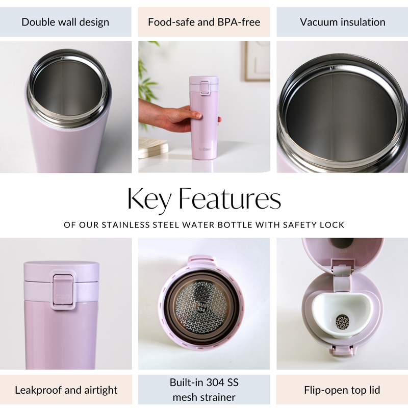 Thermox Vacuum Insulated Water Bottle With Strainer Lilac Mist 450ml