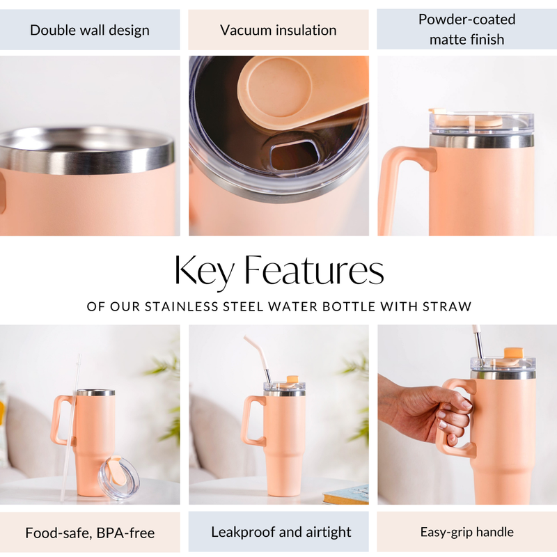 Peachy Spillproof Stainless Steel Water Bottle With Straw