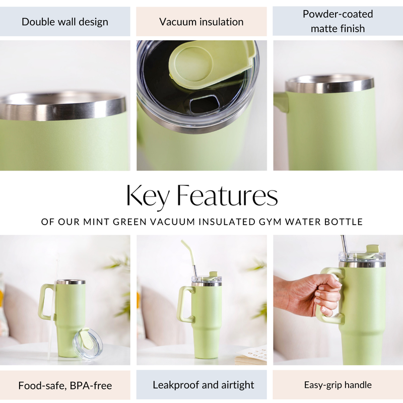 Mint Green Vacuum Insulated Gym Water Bottle