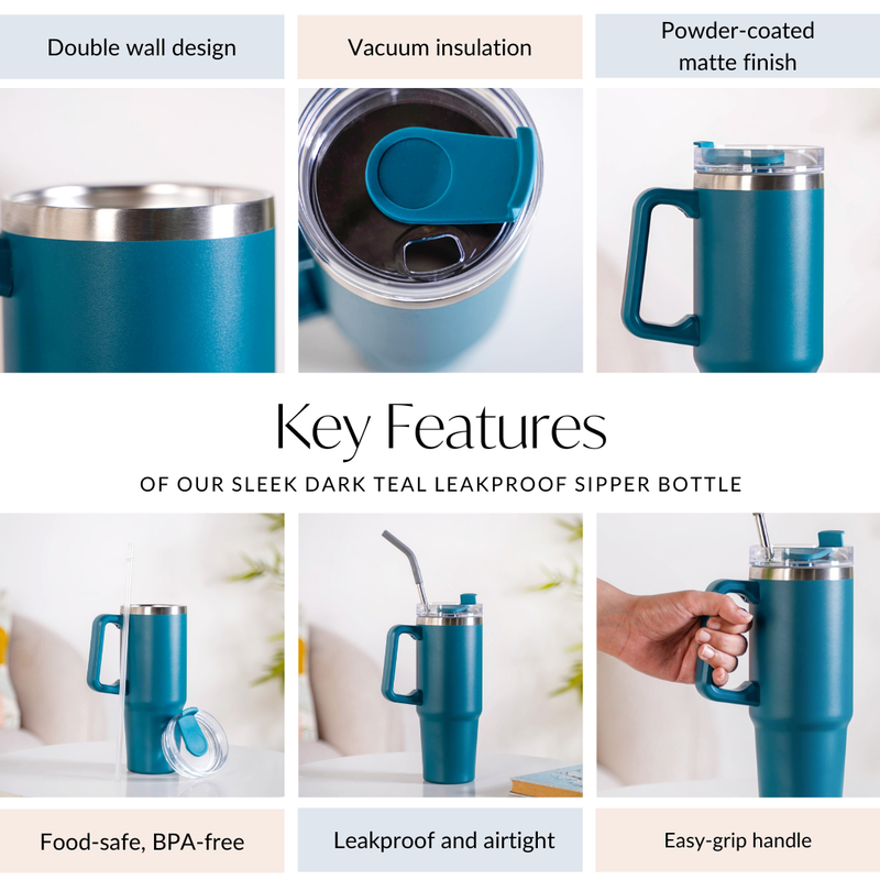 Sleek Dark Teal Leakproof Sipper Bottle For Travel