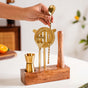 Premium Bar Tool Set Of 5 With Wooden Base Stand