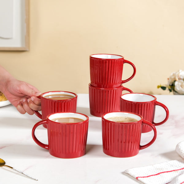 Cresta Ceramic Coffee Mug Set Of 6 Red 300ml