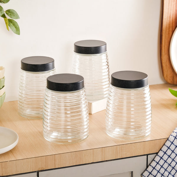 Glass Kitchen Jars With Lid Set Of 4 Rings Design 1400ml