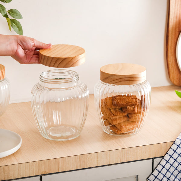 Glass Storage Jars Set of 2 With Wooden Lid 2200ml