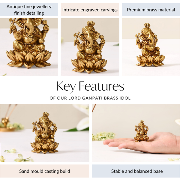 Lord Ganpati Brass Idol With Temple Jewellery Finish 5cm