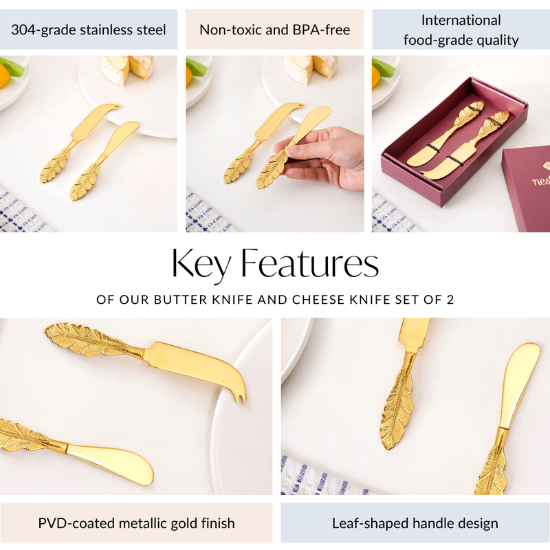 Luxury Gold Butter Knife And Cheese Knife Set Of 2