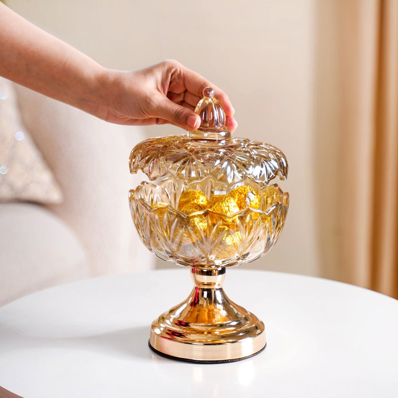 Diamond Textured Pedestal Decorative Glass Bowl