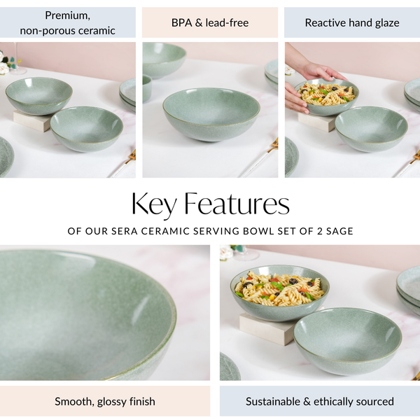 Sera Ceramic Serving Bowl Set Of 2 Sage 1000ml