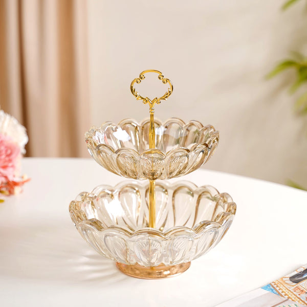 Shimmer Crystal Glass 2 Tier Snack Stand