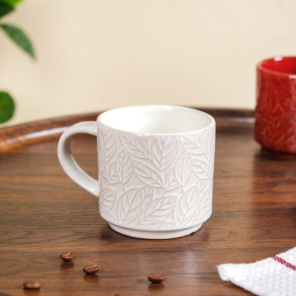 Sienna Leaf Embossed Ceramic Tea Cup Set Of 4 250ml