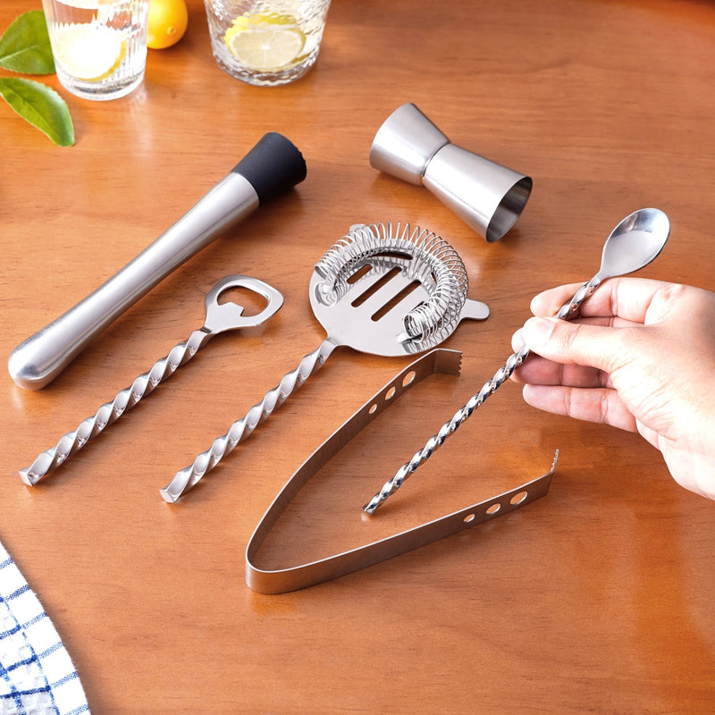 Sleek Stainless Steel Mixology Bar Tool Set Of 6