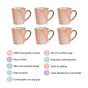 Pastel Peach Leaf Latte Mug Set of 6 200ml - Tea cups, tea cup set, ceramic tea cups, printed tea cups, tea cup set of 6