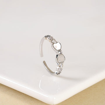 Pretty Bow And Hearts Silver Ring