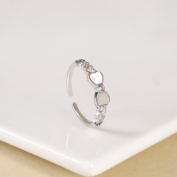 Pretty Bow And Hearts Silver Ring