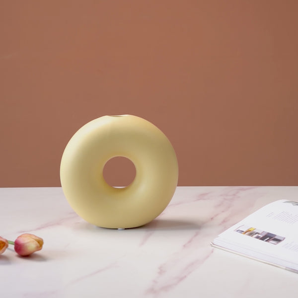 Round Donut Ceramic Vase Yellow