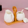 Set Of 2 Sugar And Milk Pots With Wooden Stand