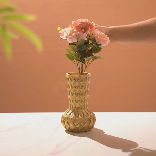 Luxe Textured Golden Flower Vase