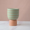 Striped Terra Ceramic Flower Pot Green