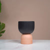 Minimalist Black Ribbed Pedestal Vase