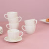 Fluted Ceramic Small Tea Cup And Saucer Set Of 6 100ml