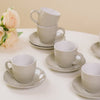 Set Of 6 Ceramic Tara Tea Cup And Saucer Grey 225ml