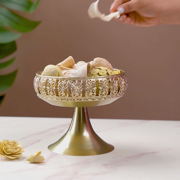 Decorative Bowl With Pedestal Gold Small