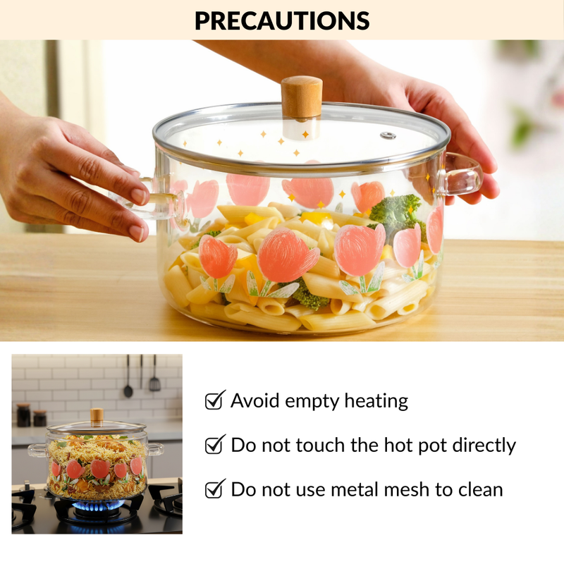 Printed Borosilicate Glass Cooking Pot With Lid 3200ml