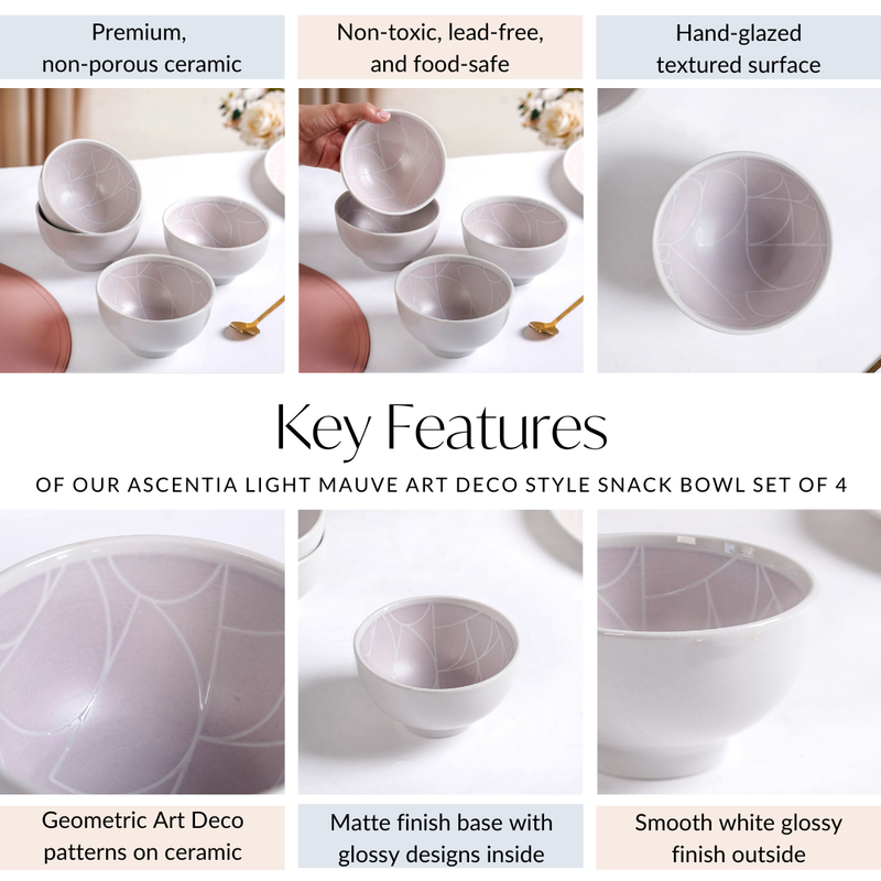 Ascentia Modern Art Deco Light Mauve Small Bowl Set Of 4 325ml