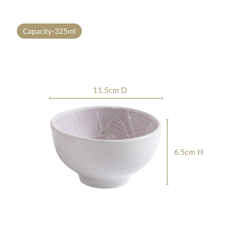 Tropica Light Mauve Banana Foliage Ceramic Bowl Set Of 4 325ml