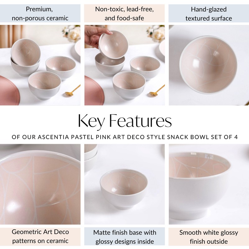 Ascentia Pastel Pink Art Deco Style Snack Bowl Set Of 4 325ml
