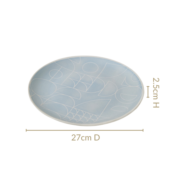 Monvia Art Deco Printed Dinner Plate Set Of 4 Blue 10 Inch