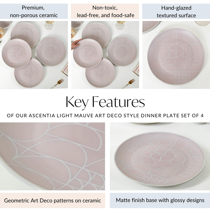 Ascentia Modern Art Deco Light Mauve Dinner Plate Set Of 4 10 Inch
