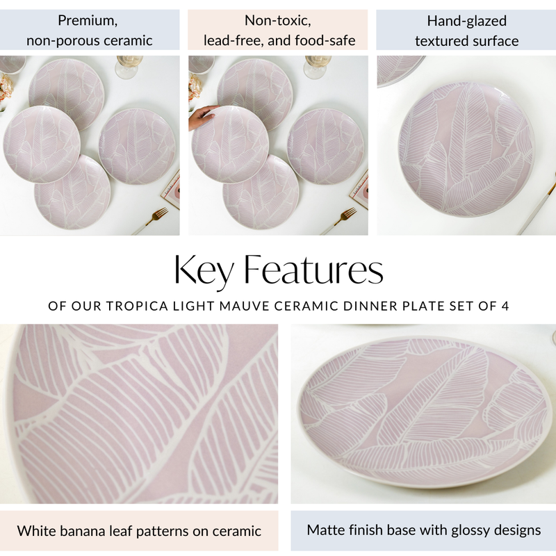 Tropica Light Mauve Banana Foliage Dinner Plate Set Of 4 10 Inch