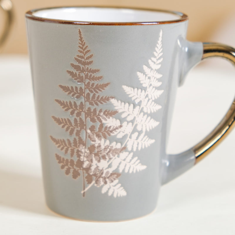 Fern Leaves Design Ceramic Mug Set Of 6 Grey 350ml - Printed coffee mugs, ceramic coffee mugs, coffee mug set, tea cup set of 6, coffee mugs