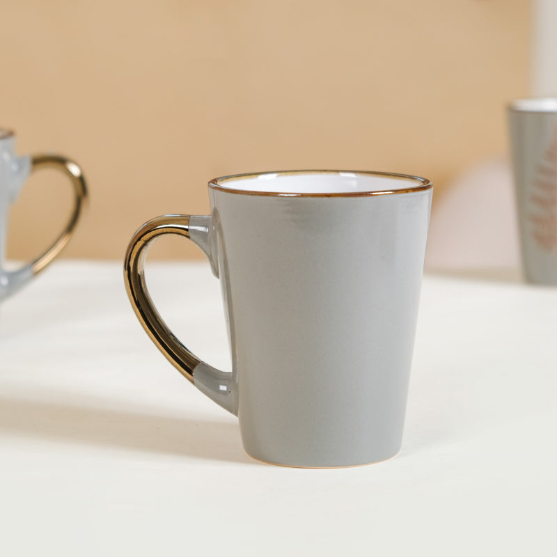 Fern Leaves Design Ceramic Mug Set Of 6 Grey 350ml - Printed coffee mugs, ceramic coffee mugs, coffee mug set, tea cup set of 6, coffee mugs