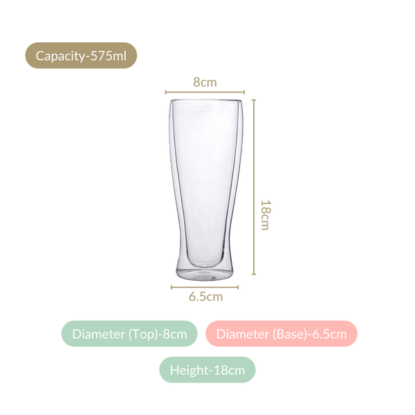 Irish Pint Beer Double Wall Glass Set Of 2 575ml