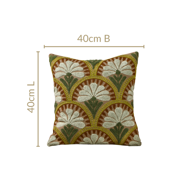 Flower Arches Embroidered Cushion Cover Green 40x40cm