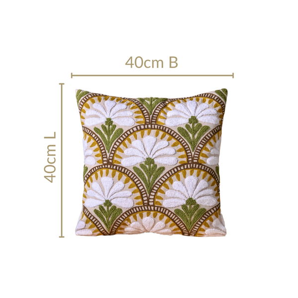 Flower Arches Embroidered Cushion Cover Beige 40x40cm