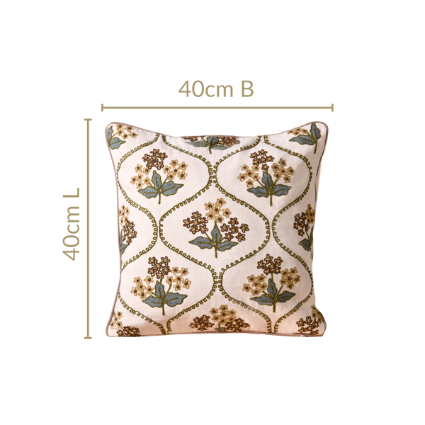 Soft Florals Embroidered Cushion Cover White 40x40cm