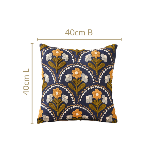 Tufted Blossoms Art Deco Blue Cushion Cover 40x40cm