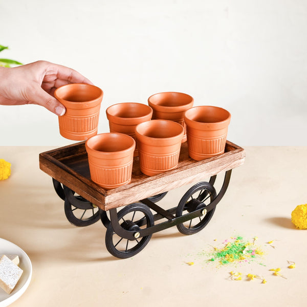 Push Cart Platter With Terracotta Tumblers