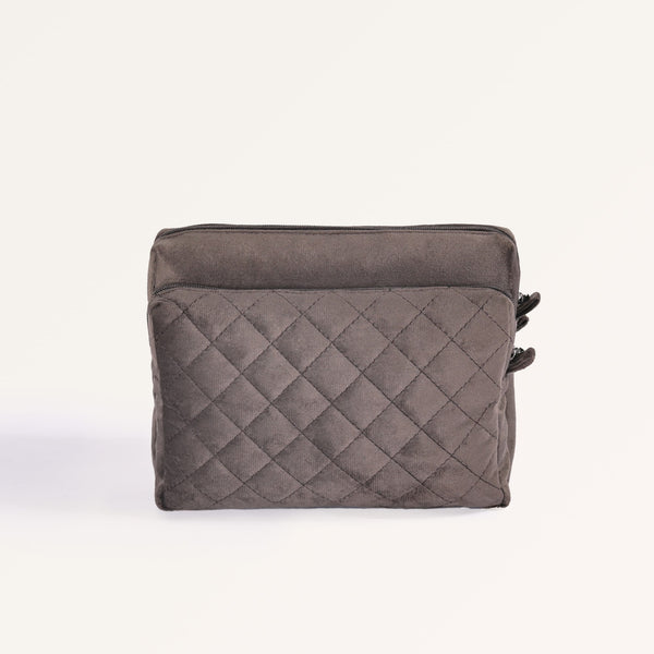 Cushiony Quilted Travel Pouch Brown