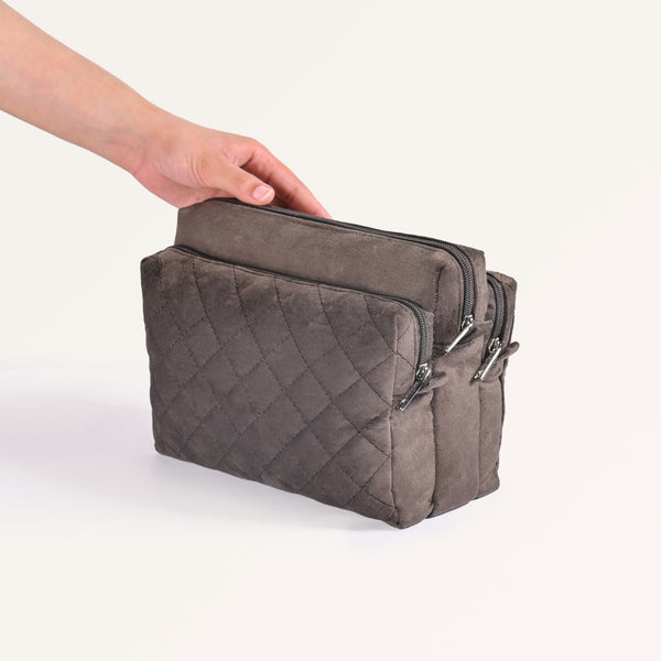 Cushiony Quilted Travel Pouch Brown