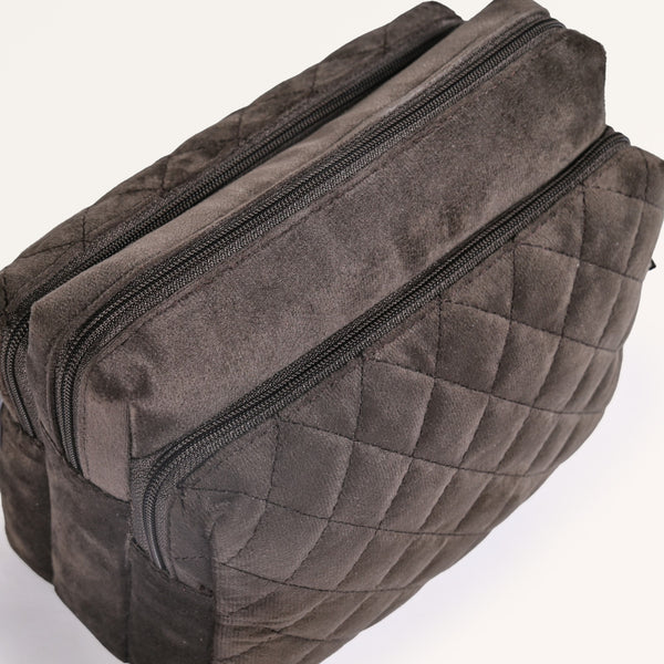 Cushiony Quilted Travel Pouch Brown