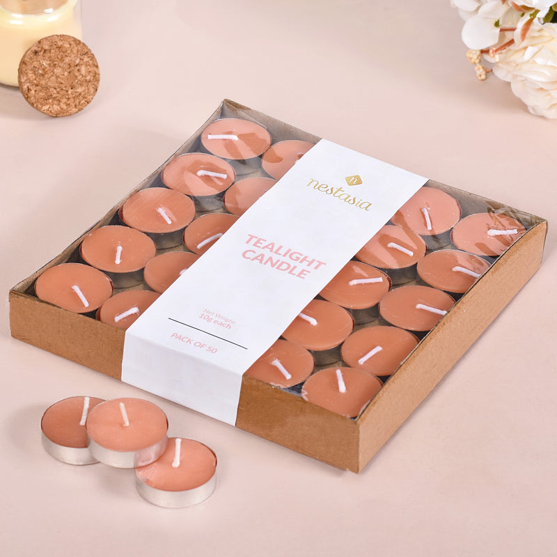 Festive Tealight Candles Peach Set Of 50 - Blush Peach Tealight Candles, Festive Tealight Set, Peach Tealight Candles, Decorative Tealight Set